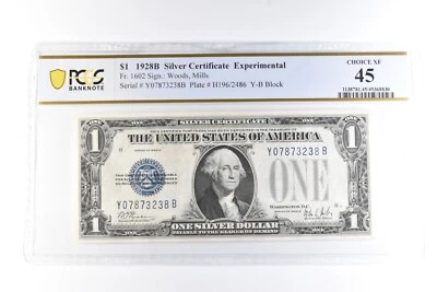 1928 B $1 Silver Certificate Experimental Fr#1602 Choice XF 45 PCGS *6107 - Image 1 of 3