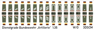 3DSCALEMODELWORX Dienstgradabzeichen Bundeswehr Artillerietruppe weiß auf oliv 1:35