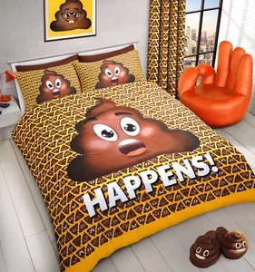 Emoji Poo Bettwäsche Set Gelb Braun Single Double King Vorhang Paar Sh*t Happens - Bild 1 von 5