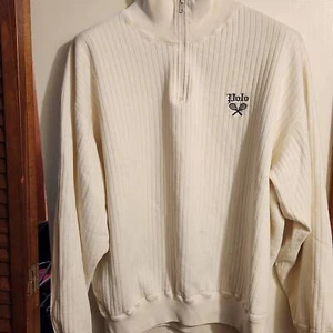 Vintage Polo Ralph Lauren cremefarbener 1/4-Reißverschluss Pullover mit Tennis-Logo gerippter Pullover 3XL? - Bild 1 von 14