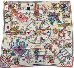 Hermes Kachinas by Kermit Oliver Carre Wash 90 Silk 100% Scarf NWT Auth - Picture 1 of 4
