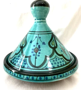 Marokkanische Servier Tajine Handarbeit Keramik Tajine Schale 12 cm Aqua Blau Signiert - Bild 1 von 7