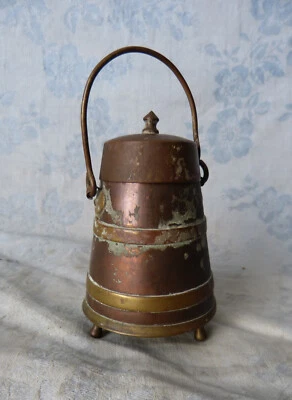 #Déco vintage# ancien Récipient / Petit pot en cuivre et laiton (H=11cm) - Photo 1/4