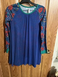 matilda jane girls size 14 Shirt Dress Knee Length Blue Floral Long Sleeve Boho - Picture 1 of 4