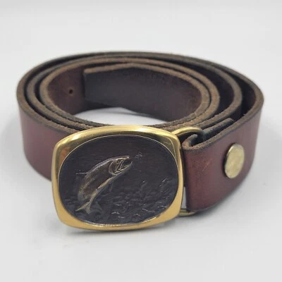 RARO CINTURÓN DE CUERO VINTAGE 1984 STEVEN KNIGHT PEZ ESCULPIDO HEBILLA BRONCE Talla 34 Foto 1 de 4