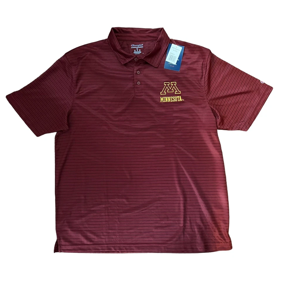 Champion Minnesota Golden Gophers Polo Shirt Golf Maroon Gold Men Size XL Bjk