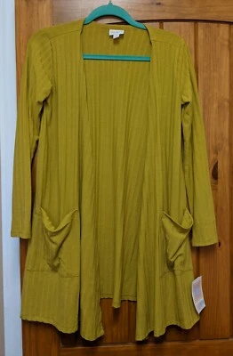 NWT LuLaRoe Caroline Cardigan S Small Solid Yellow Mustard Ribbed - Image 1 of 4