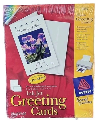 Avery 3265 Ink Jet Greeting Cards Half Fold 5 1/2" x 8 1/2"   NEW Old Stock - Image 1 of 4
