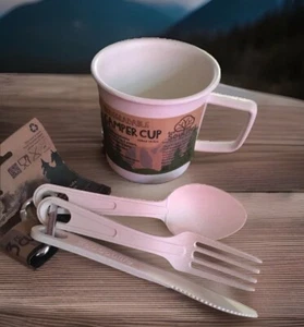 Weiß Eco SouLife biologisch abbaubar wiederverwendbar Camper Tasse 3-teilig Besteck Bambus Picknick - Bild 1 von 4