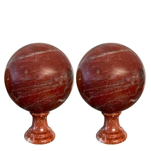 Coppia di Sfere in Marmo Rosso con Poggiasfera Scultura da Tavolo Ø14cm - Imagen 1 de 2
