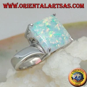 Anello in Argento 925‰ con opale arlecchino quadrato e montatura asimmetrica - Imagen 1 de 2