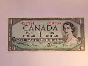 1954 Canada $1 Dollar HRH Queen Elizabeth II #Y/F 2667274 RWL/GKB UNC Bank Note - Picture 1 of 2