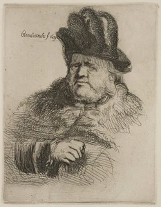 Nach REMBRANDT (*1606), Mann mit Federbarett, um 1700, Rad. Barock Porträt - Picture 1 of 5
