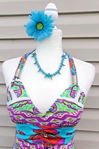 Fashion Necklace ONLY Teal Acrylic Beads Floral Leaves Handcrafted New - Picture 1 of 12