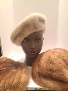 3 Mink Fur Vtg Womens Dressy Hats 1940s Styles Retro Vibes Grannycore Chic - Picture 1 of 15