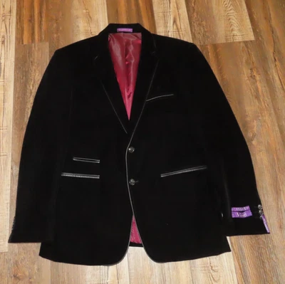 NWOT VINCI Men's Velvet Blazer w/ Leather Trim Size XL BLACK Italy - Image 1 of 4