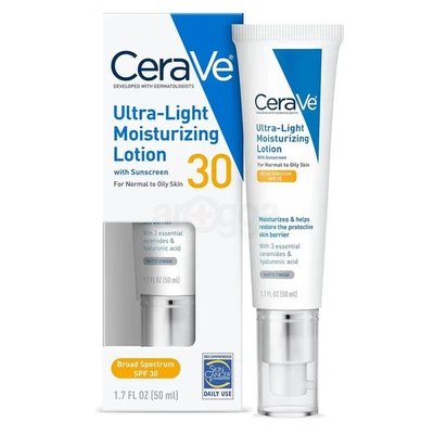 Loción hidratante ultra ligera CeraVe FPS 30 piel normal a grasa 1,7 oz caducidad 7/26 Foto 1 de 4