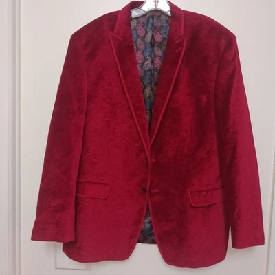 Van Heusen Mens Blazer 46R Paisley Velvet  Sport Coat Jacket Red Christmas Party - Image 1 of 4