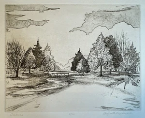 Elizabeth King Durand “Creekside” Grabado Aguatinta Rochester Artista de Nueva York - Imagen 1 de 19