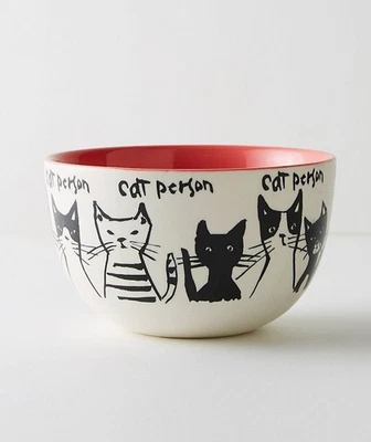 Anthropologie Bowl MY KIND OF PERSON Matte CAT Stoneware 23oz RED Interior NEW - Image 1 of 3