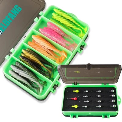 ✅Angelköder Set 63tlg Gummifische | Jighaken & Box | Softbait Raubfisch Barsch - Bild 1 von 4