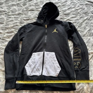 Air Jordan Hoodie Youth XL 13-15 Boys Sweatshirt Black Jumpman Gold Logo Pocket - Picture 1 of 3