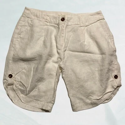 Pantalones Cortos Eileen Fisher Blanco 100% Lino Orgánico Con Botones Talla 4 Foto 1 de 4