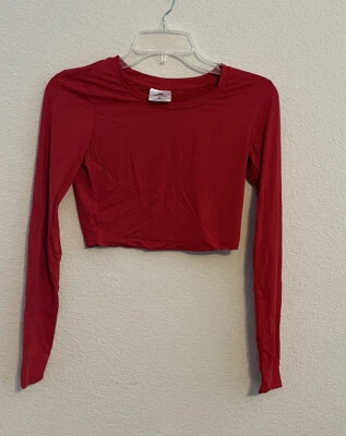 Top rojo recortado de entrenamiento de manga larga mediano para mujer Foto 1 de 3