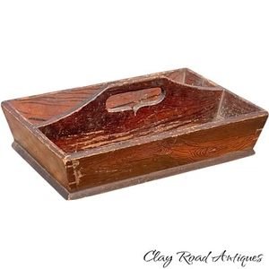 Antico vassoio porta posate legno tenero decorato vernice primitiva porta utensili 1800 - Foto 1 di 24