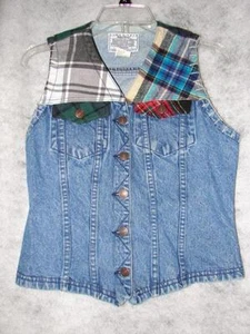 Vintage Jordache Denim Jean Vest With A Flannel Trim Very Nice Designer Vest - Picture 1 of 4