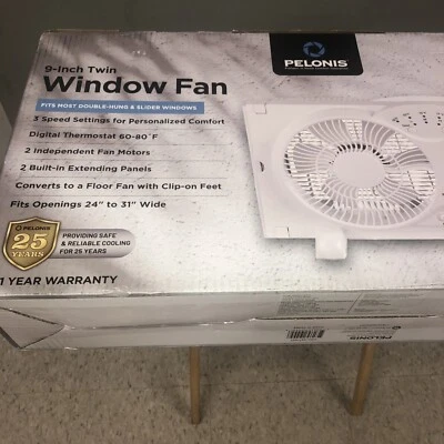 PELONIS 9" Digital Twin Window Fan, 3-Speed, Expandable, 2 Fan Motors, FW23-8HS - Image 1 of 4