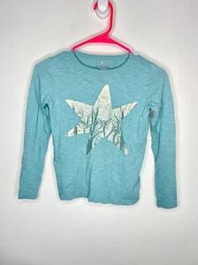 Crewcuts Star Top Girls Size Medium 8-9 Long Sleeve Green Shirt Cotton Basic - Picture 1 of 4