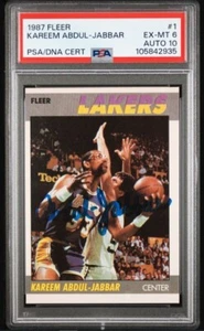 Tarjeta de baloncesto Fleer Kareem Abdul-Jabbar 1987 firmada por PSA 6 ADN certificada 10 Salón de la fama - Imagen 1 de 3
