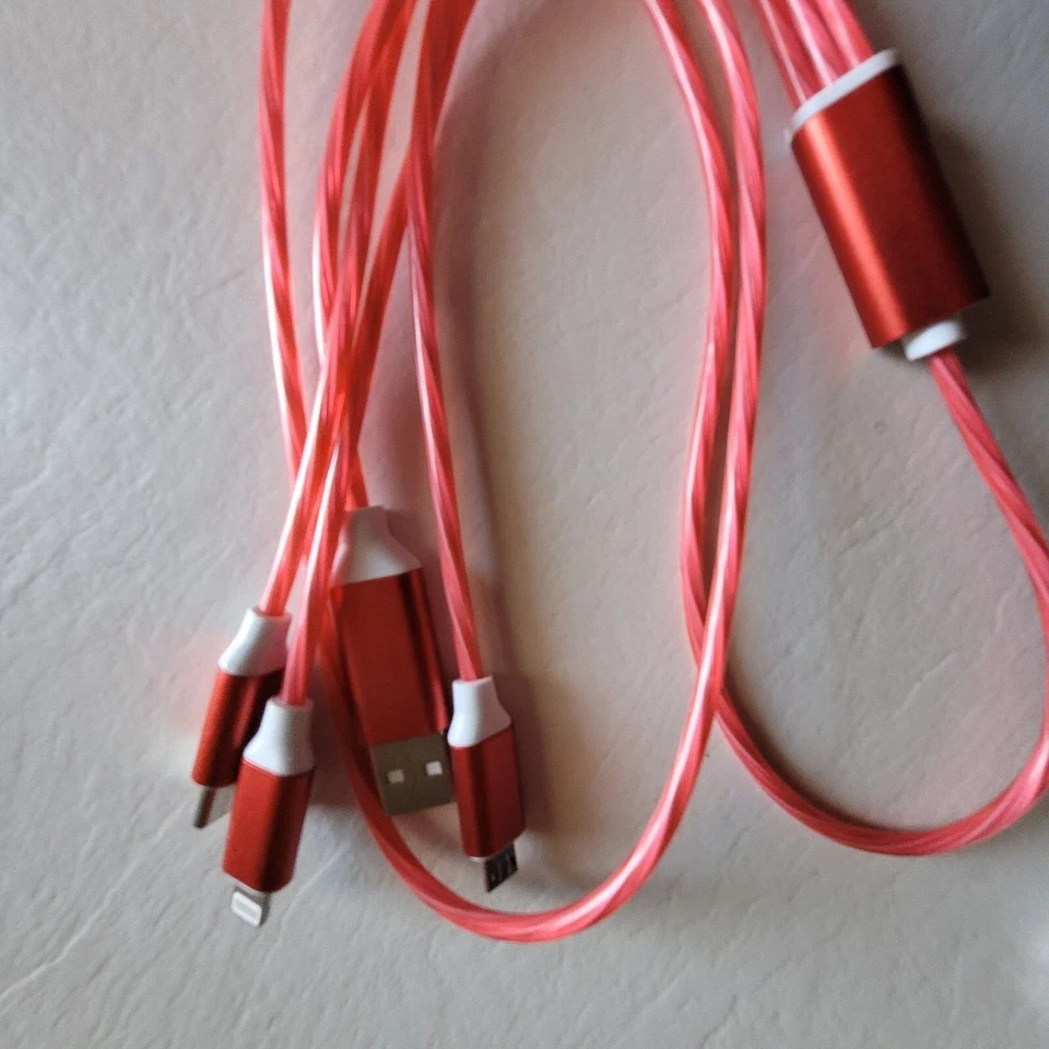 Light Up LED 3 in 1 Charging Cord Cable  Multi Phone Charger Android USB iPhone - Image 1 of 4