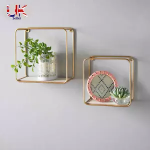 Set of 2 Wall Hanging Shelves Floating Gold Wire Frames Elegant Design - Picture 1 of 6