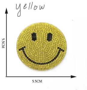 Rhinestone Iron On smiley face patch - Gemstone Iron On Smiley Face Patch Yellow - Picture 1 of 3