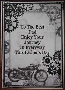 HANDMADE VINTAGE FATHER'S DAY CARD MECHANICAL MOTORBIKE DESIGN - Picture 1 of 3