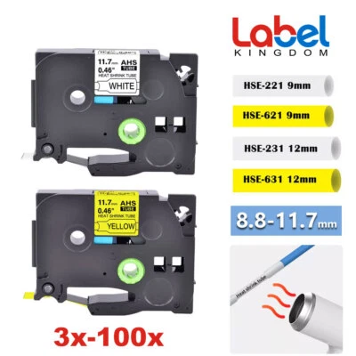Schrumpfschlauch Kompatibel mit Brother P-Touch HSe-231 Weiß Gelb 8.8mm-11.7mm