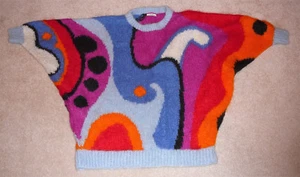 Handmade mohair sweater, very dramatic geometric design, one size, made by KOPO - Picture 1 of 3