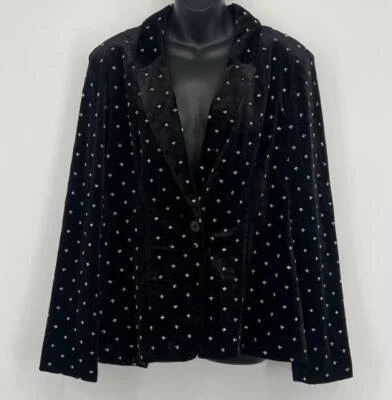 Blazer Nanette Lepore Mujer Negro Terciopelo Cuentas Grande Manga Larga Cuello Foto 1 de 4