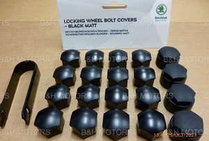 NEW GENUINE SKODA WHEEL NUT COVER SET (MATT BLACK) 000071215N 01C - Picture 1 of 6