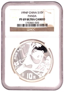 1994 P China Silver 10 Yuan Panda NGC PF 69 Ultra Cameo PROOF - Picture 1 of 4