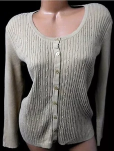 Villager Liz Claiborne Cable Knit Tan Button Cardigan Sweater, Size 1, 1X - Picture 1 of 3