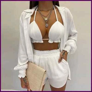 Stylisches Sexys bedrucktes Strapshemd Shorts 3-teilig Anzug schweißabsorbierend - Bild 1 von 10