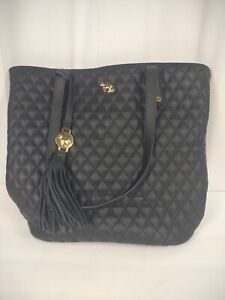 Emma Fox Black Leather Quilt Handbag Should Tote Large Purse great condition