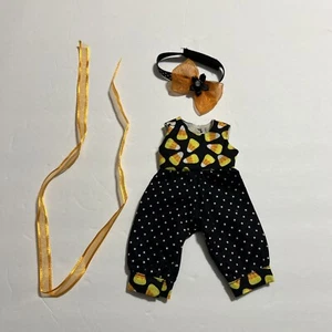 Doll Clothes For 10” Halloween Candy Corn Doll Romper Belt Hair Ribbon Handmade - Picture 1 of 9