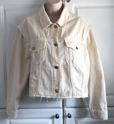 OFF WHITE Giacca donna Zara cropped denim colore bianco vaniglia taglia L