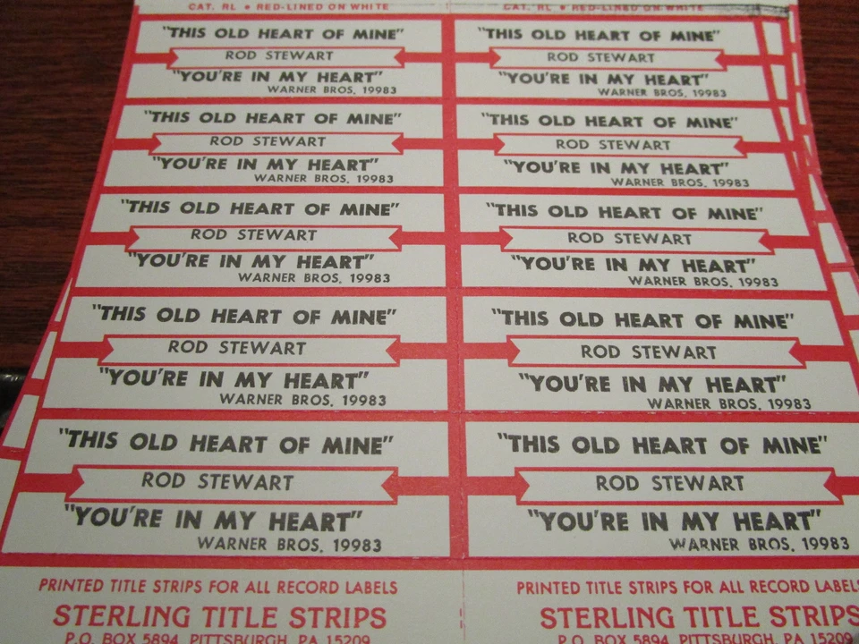 Jukebox Title Strip Full Sheet ROD STEWART This Old Heart of Mine/You're in My H - Image 1 of 1