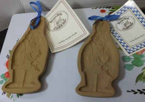 2 Brown Bag Cookie Stoneware Mold Easter Bunny Rabbit 1988 8"x 3.5" Baking Molds - Picture 1 of 11