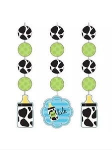 Suministros de fiesta para baby shower estampado de vaca decoraciones para niños recortes colgantes-3ct. - Imagen 1 de 2